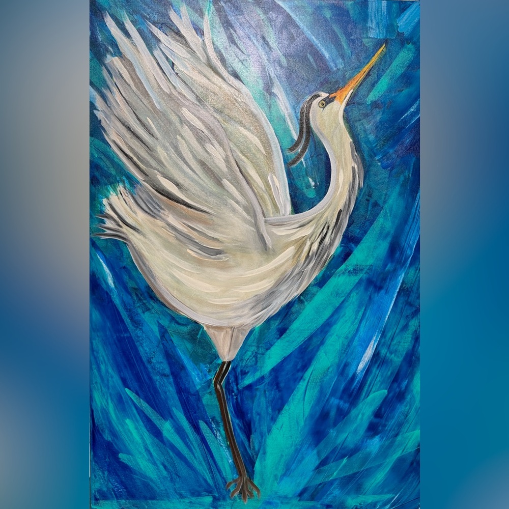 Splashing Heron 36”x24”
